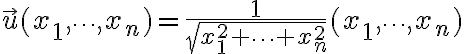 $\vec{u}(x_1,\cdots,x_n)=\frac1{\sqrt{x_1^2+\cdots+x_n^2}}(x_1,\cdots,x_n)$